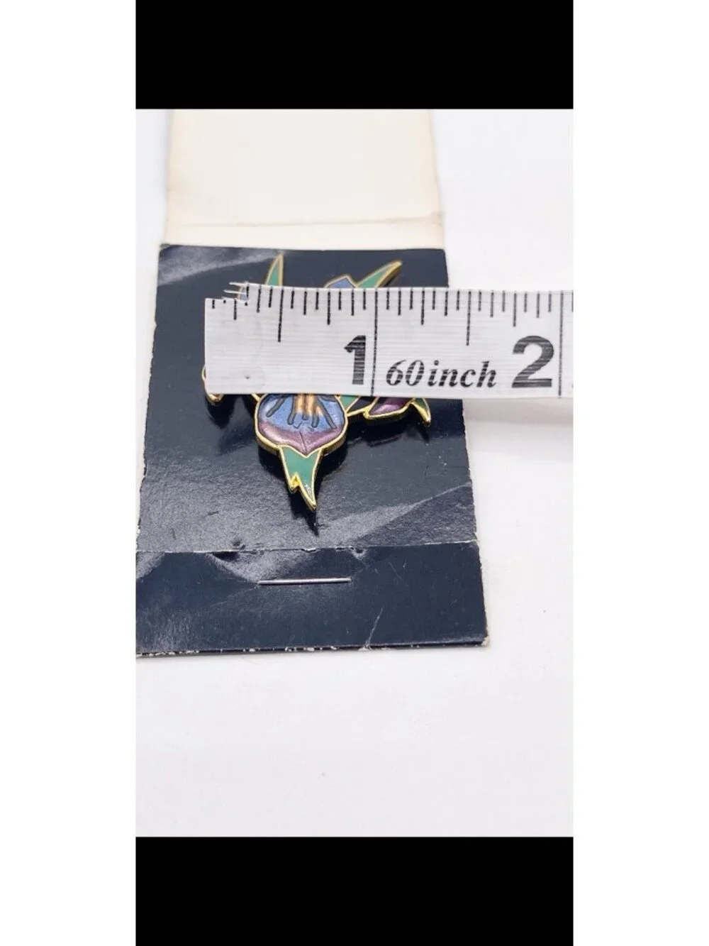 Vintage WM Spear Design Cloisonne Purple Iris Flower Brooch Pin Alaska NOS Card